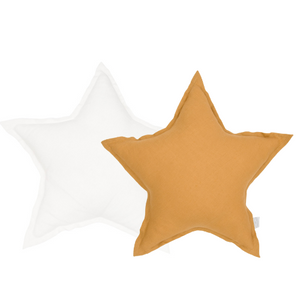 Duo de coussins étoiles 100% LIN - Blanc et Caramel