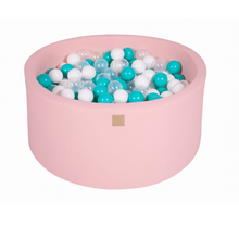 Charger l&#39;image dans la galerie, (COTON) Piscine à balles ROSE - Balles Blanc/Transparent/Turquoise