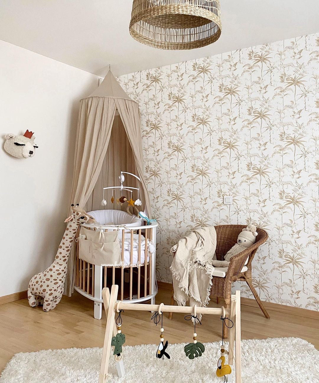 Lit bébé oeuf (matelas inclus) 60 x 120cm Blanc/Naturel – Comptoir